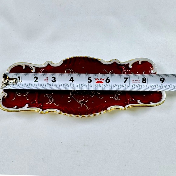 Red & Gold Decorative Tray Vanity Dresser Trinket Dish Hollywood Regency RARE - Picture 5 of 6